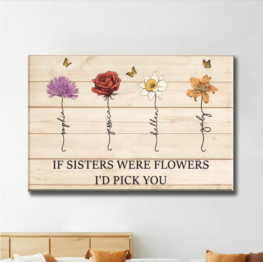 Custom personalized gift surprise with 'If Friends Were Flowers I'd Pick You' plaque, poster, ornament, jewelry dish, or keychain design
