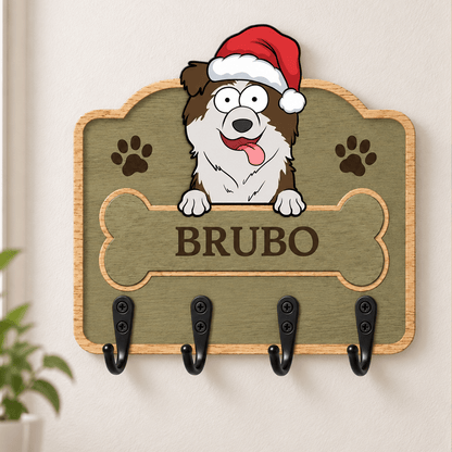 Personalized Dog Breed Key Holder, Custom Christmas Dog Key Rack with Name, Wooden Leash Holder Wall Decor, Perfect Gift for Dog Lovers