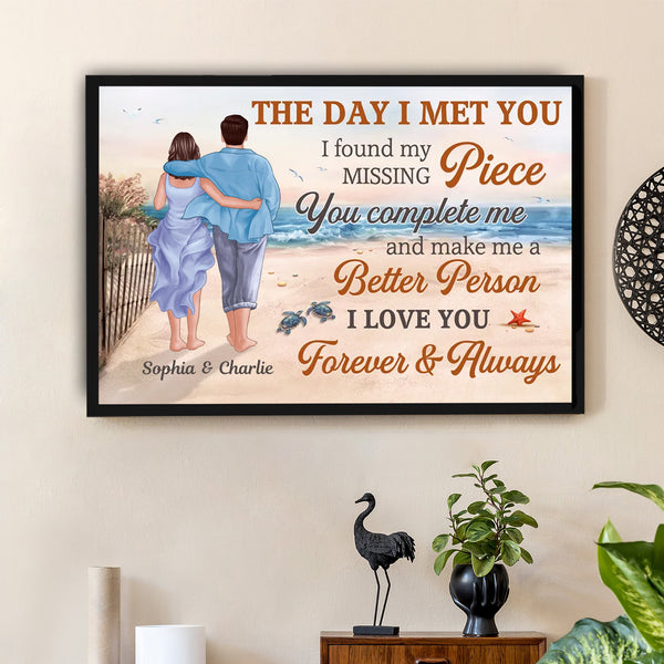 Valentine's Day Couple Embrace on the Beach – Custom Posters, Plaques, Keychains, Ornaments, Pillows & More