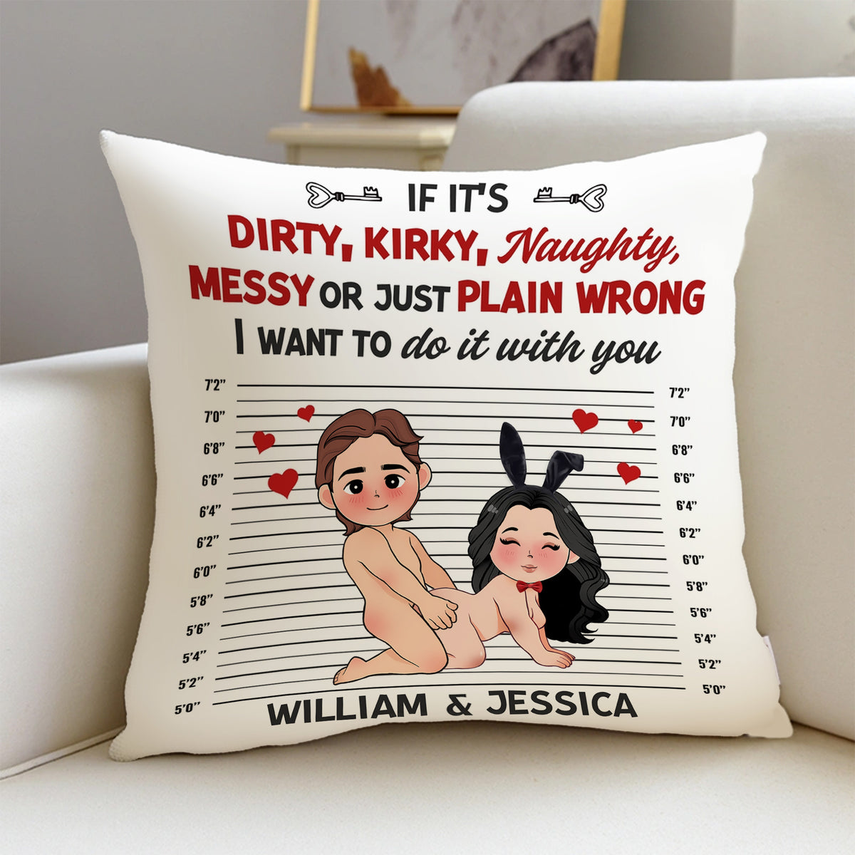 Custom Couple Pillow – “Playful Mugshot” Personalized Design, Romantic Gift for Valentine’s and Anniversaries