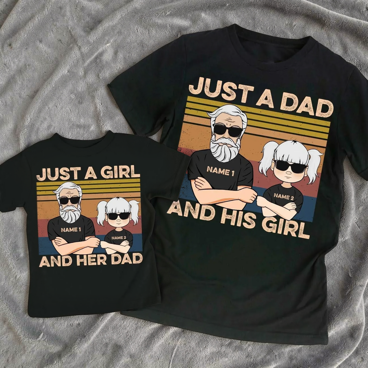 Personalized Classic Tee Just A Dad And His Girl Cartoon - Unique Father's Day Gift for Dad From Daughter