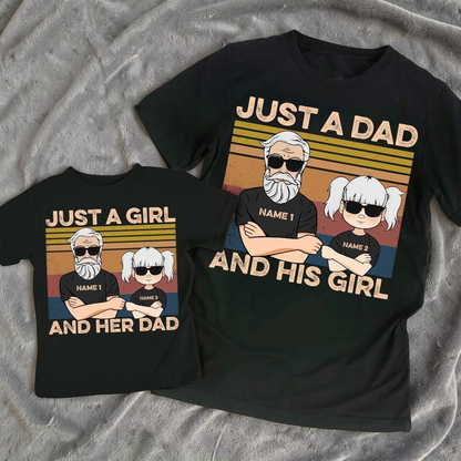 Personalized Classic Tee Just A Dad And His Girl Cartoon - Unique Father's Day Gift for Dad From Daughter