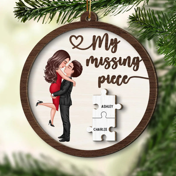 My Missing Piece Couple Hugging Kissing Personalized 2-Layer Wooden Ornament or Plaque or Keychain or Cup