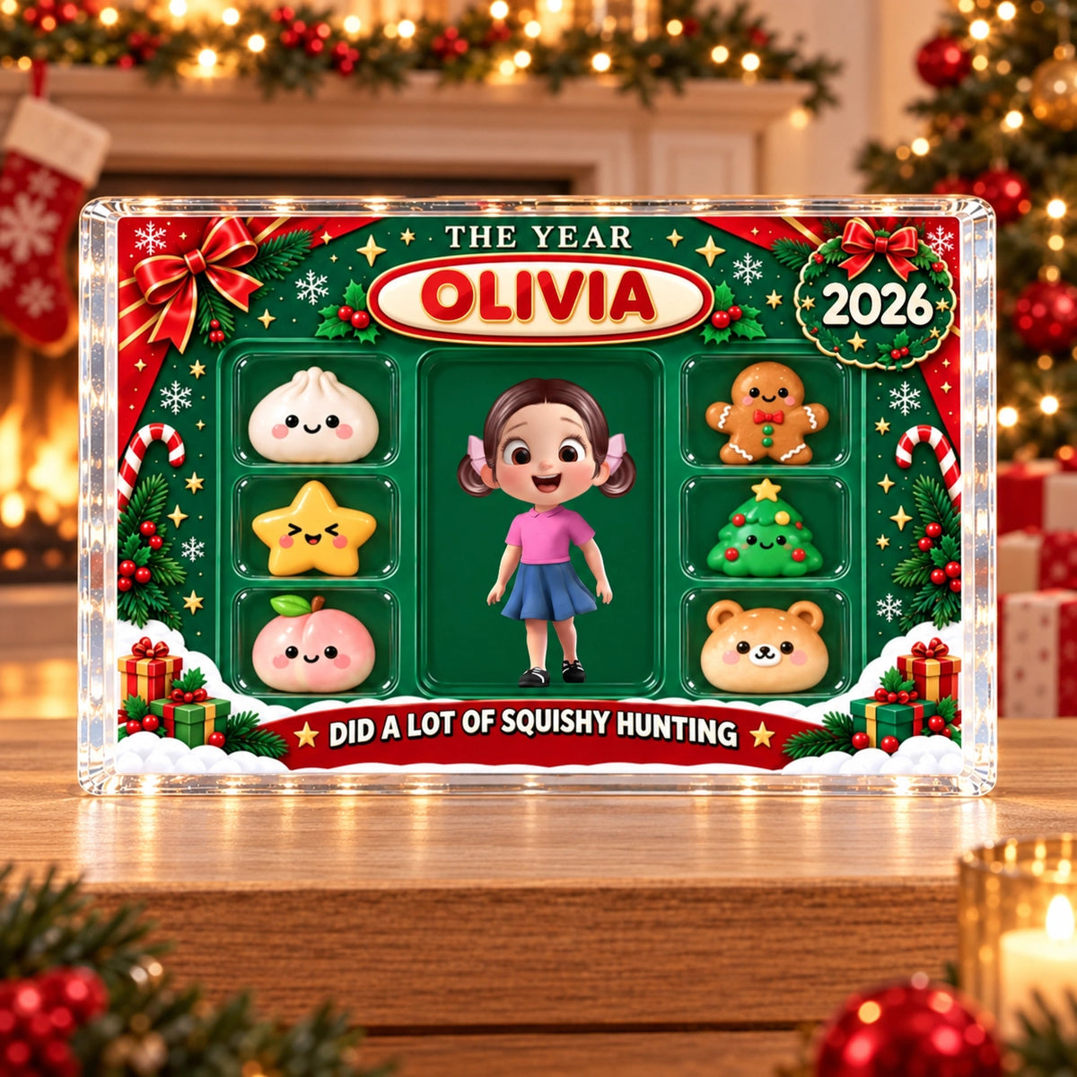 Personalized Squishy Hunter Christmas Acrylic Plaque, Custom Name & Year Gift for Kids