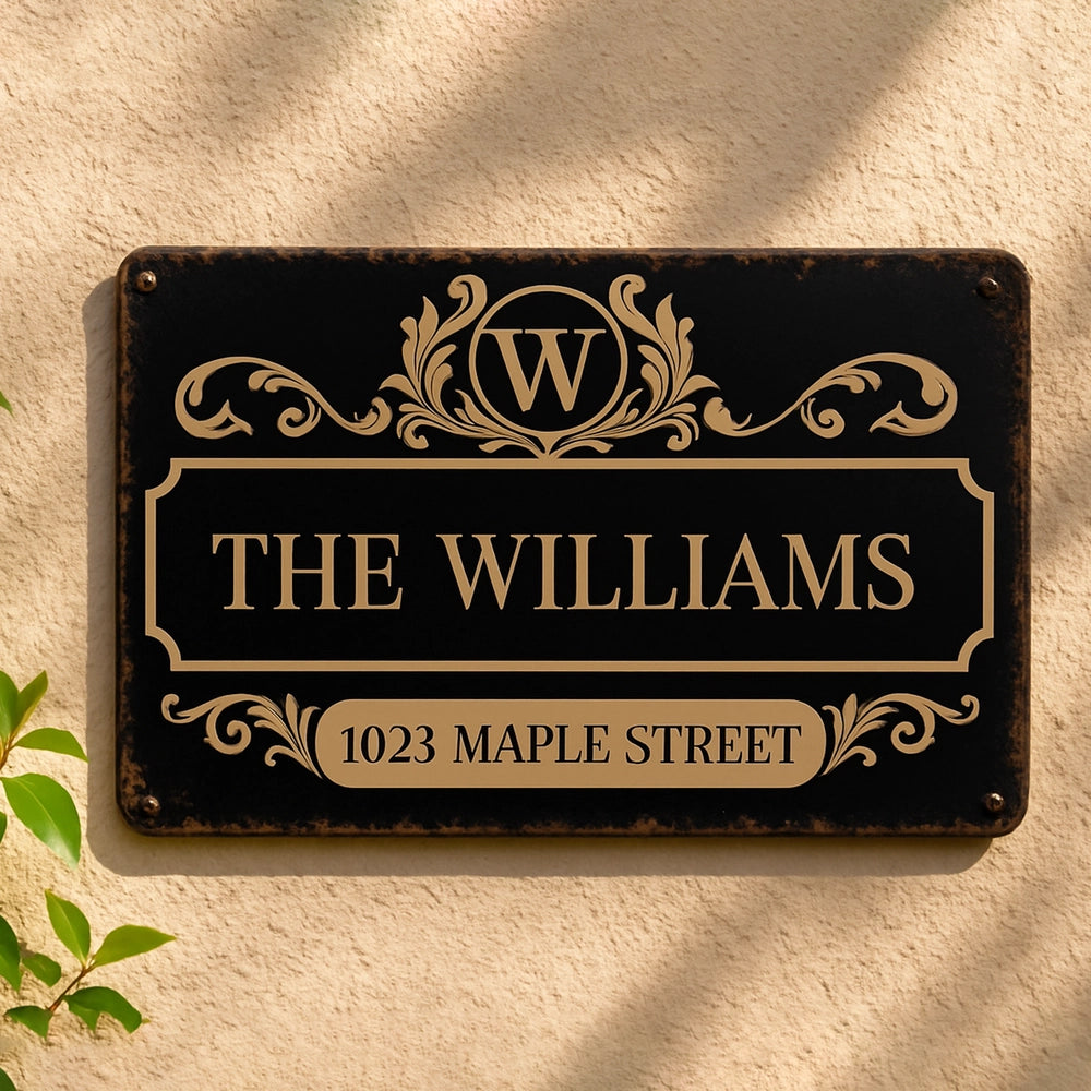 Personalized Rectangular Iron Sign with Vintage Monogram and Family Na ...