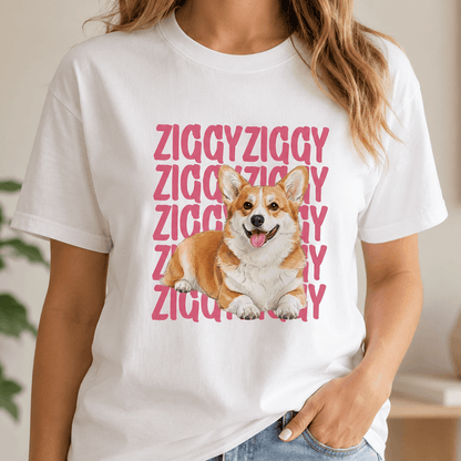 Custom Pet Photo Classic Tee, Personalized Dog Name Shirt, Watercolor-Style Portrait Gift for Pet Owners