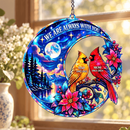 Personalized Cardinal Memorial Acrylic Ornament for Parents, We Are Always With You Moonlit Keepsake, In Loving Memory Gift