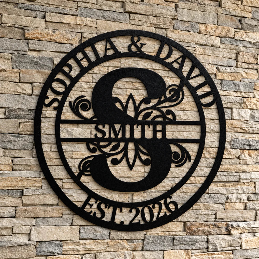 Personalized Shaped Metal Sign, Black Family Monogram Home Decor, Unique Housewarming Gift for Families