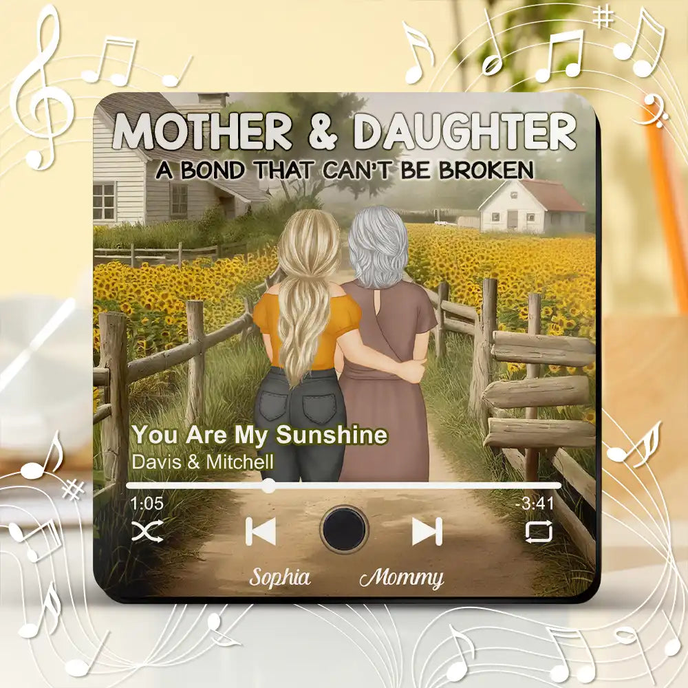A Bond That Can't Be Broken – Personalized Music Magnet with Sunflower Scene – Perfect for Mother-Daughter Gifts