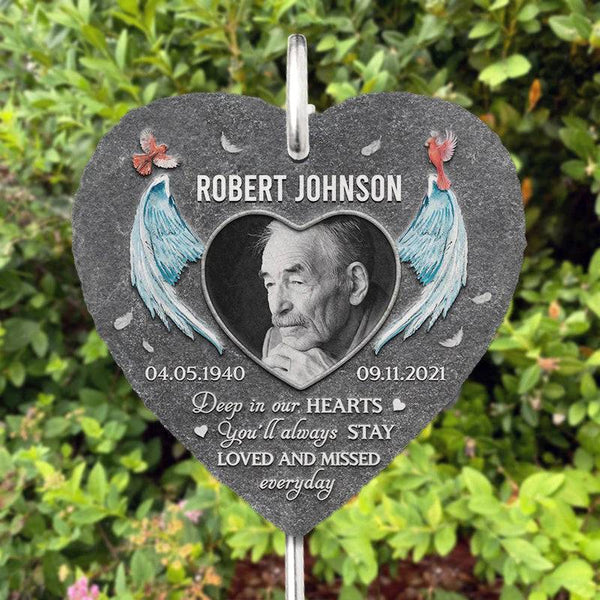 Forever In Our Hearts - Personalized Memorial Photo Garden Slate with Hook - A Touching Tribute & Sympathy Gift for Loved Ones