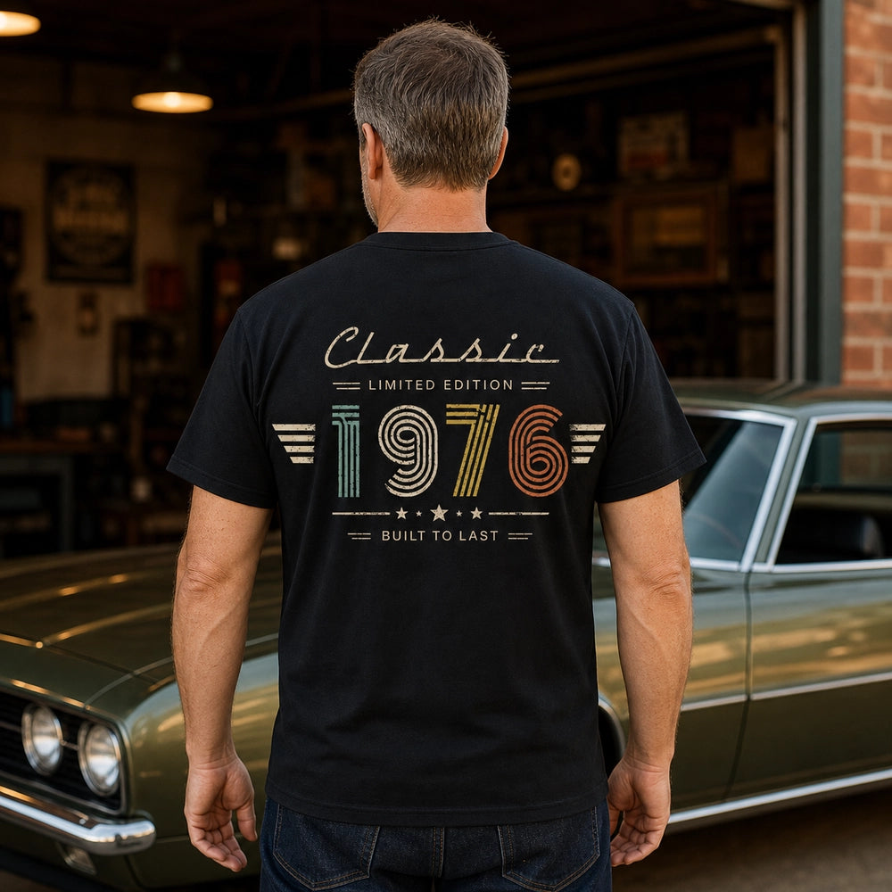 Personalized Birth Year Dual Print T-Shirt, Retro Vintage Number Tee, Unique Birthday Gift for Him