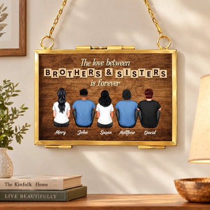 Hanging Photo Frame Ornament, Personalized Seated Siblings Forever Keepsake, Creative Gift for a Brother or Sister