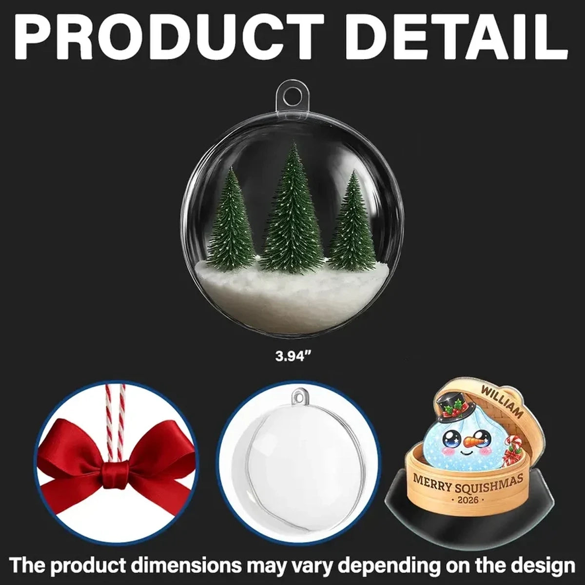 Personalized Acrylic Snow Globe Ornament, Rainbow Dumpling Peeking from Basket, Unique Christmas Gift for Squishy Fans