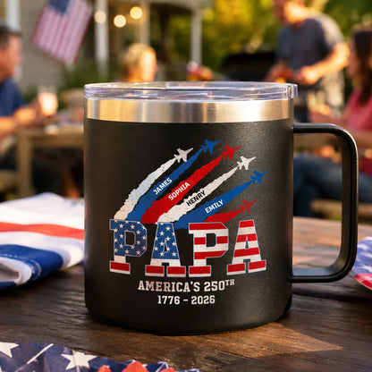 Personalized Stainless Steel Coffee Mug, Papa America's 250th Jets, Unique Gift for Grandpa