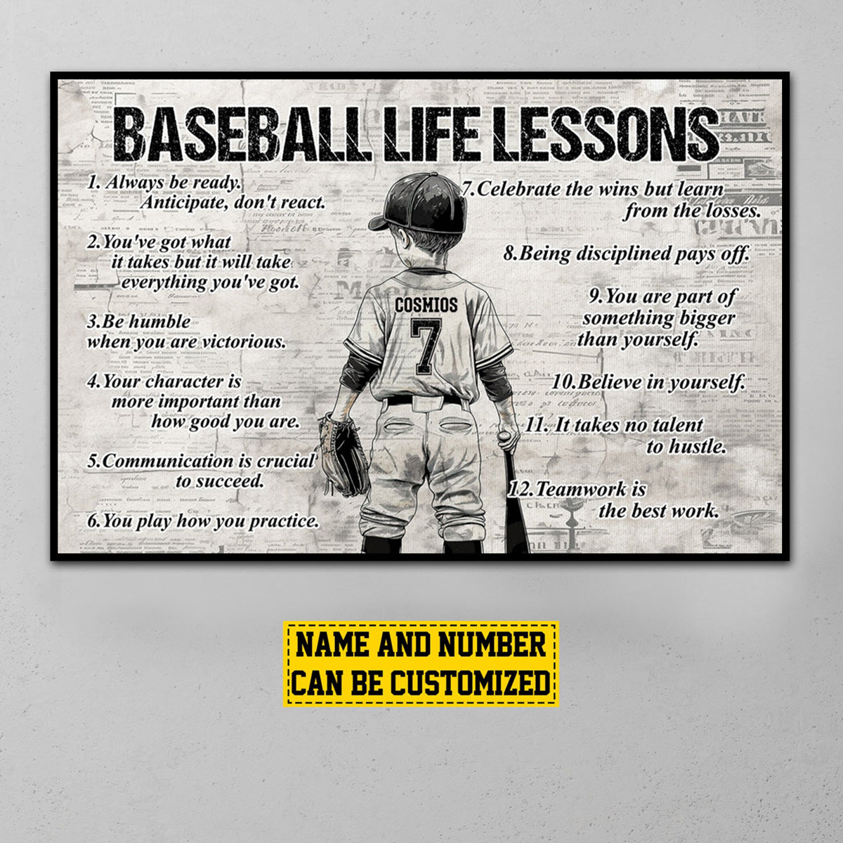 Back-View Baseball Kid Canvas, Motivational Wall Art, Unique Creative Gift for Young Athlete