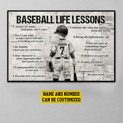 Back-View Baseball Kid Canvas, Motivational Wall Art, Unique Creative Gift for Young Athlete