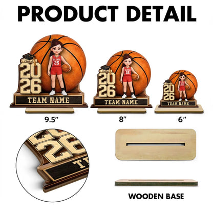 Personalized 2-Layer Wooden Plaque Basketball Graduation Keepsake With Player & Class Year - Unique Gift For Son or Daughter