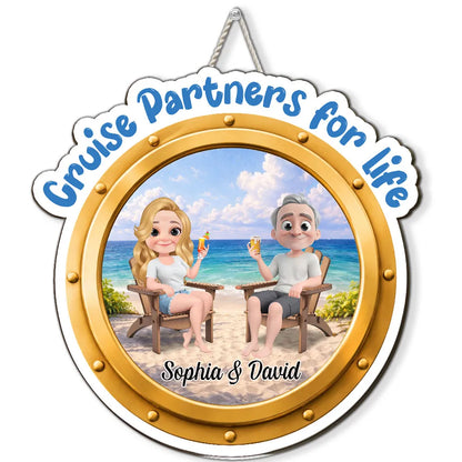 Personalized Wooden Sign, Cruise Partners for Life Beach Couple Scene, Unique Gift for Couples