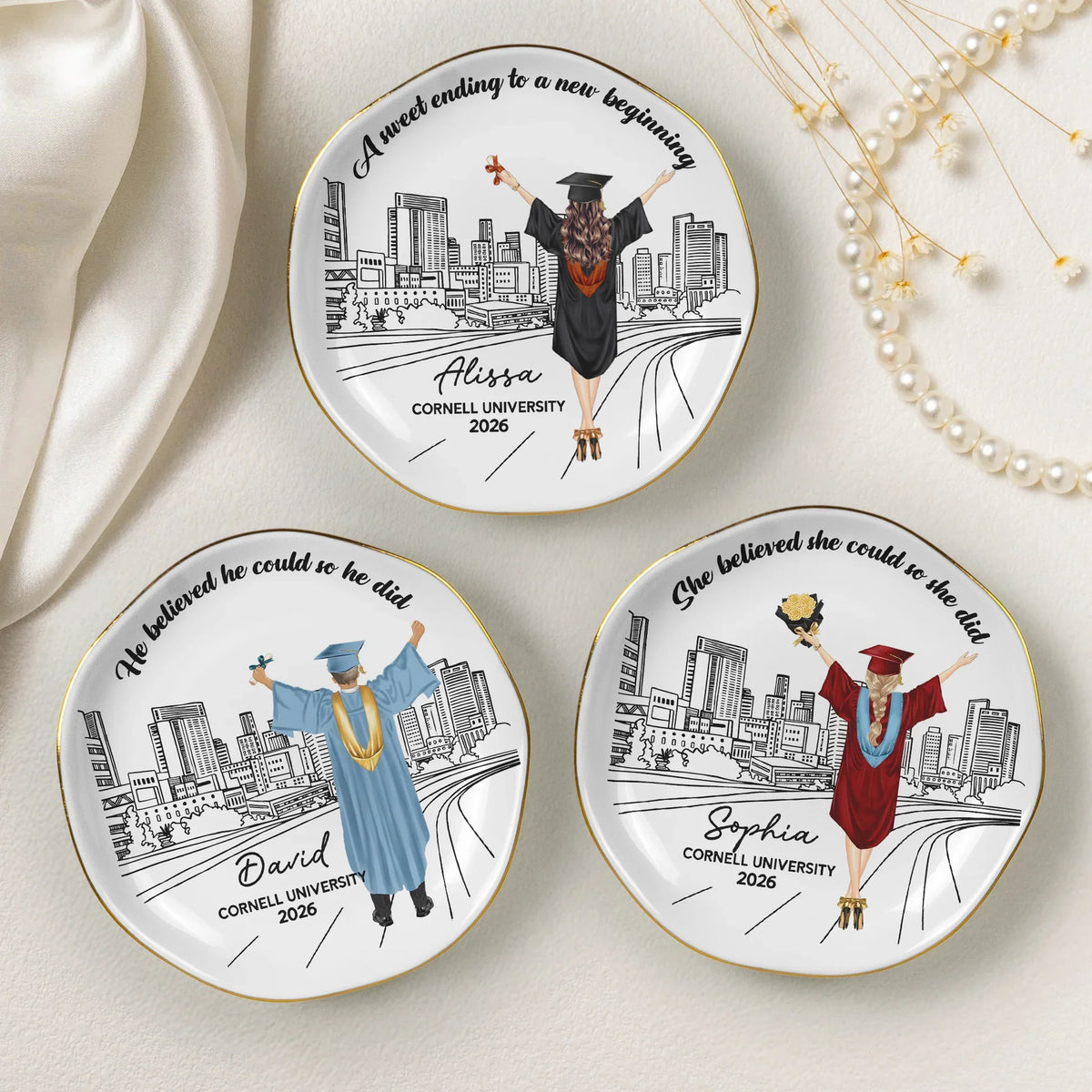 Round Lace Jewelry Dish With City Skyline, A Sweet Ending Gift For Her Graduate