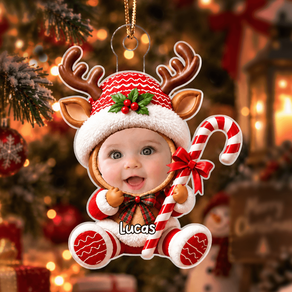 Personalized Photo Christmas Ornament, Choose Your Festive Character Design, Custom Name Keepsake Gift for Kids & Family
