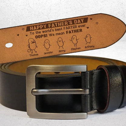 Leather Belt with Personalized Father's Day Message and Cartoon Family, Heartfelt Creative Gift for Dad