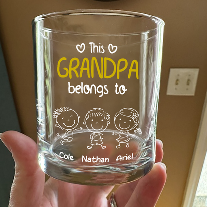 “This Grandpa Belongs To” Whiskey Glass – Personalized Family Gift Full of Love for Grandpa