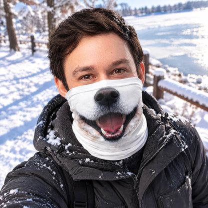Personalized Printed Neck Gaiter with Playful Gray Dog Face, Unique Creative Gift for Dog Lovers