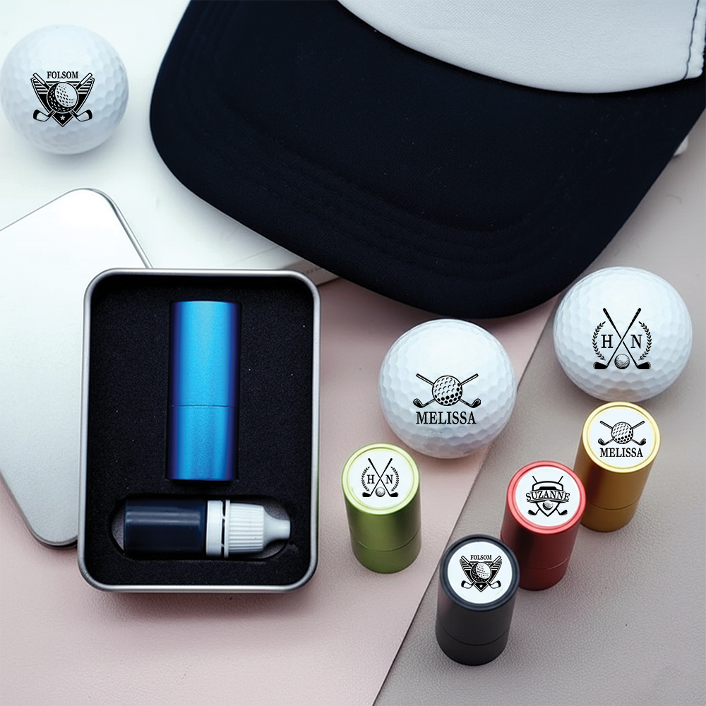 Personalized Plastic Golf Ball Stamp with Gift Box, Reusable Marker Golf Accessory, Unique Gift for Dad or Golf Lovers