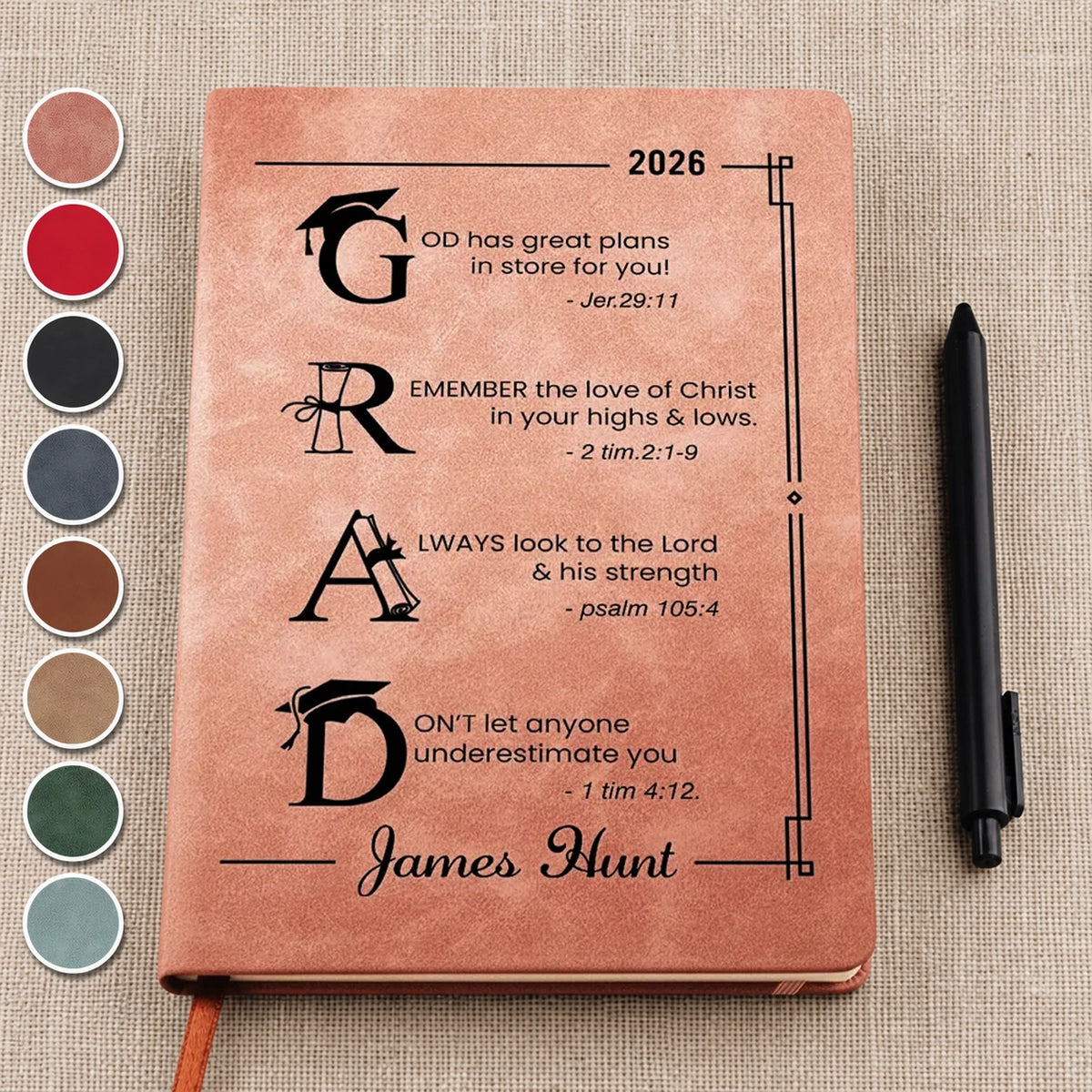 Personalized Leather Journal With Faith Graduation Design, Unique Gift for Graduate Encouragement