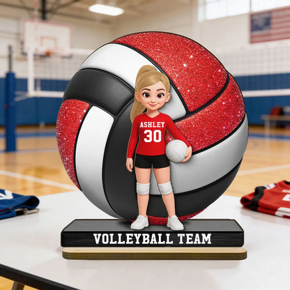 Personalized 2-Layer Wooden Plaque Volleyball Player in Gym - Unique Team Gift with Bold Sparkle Look