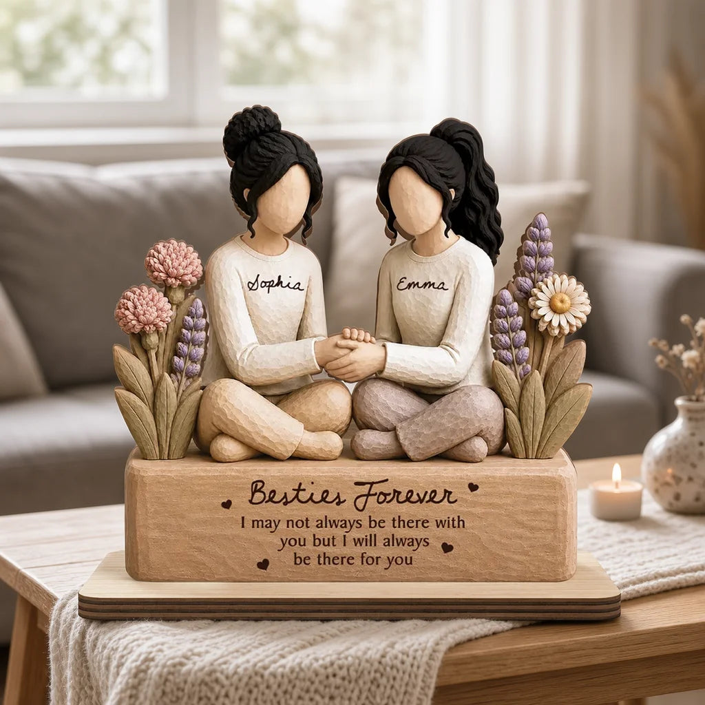 Personalized 2-Layer Wooden Plaque, Hand-Holding Friendship Keepsake in Warm Neutrals, Creative Gift for a Friend