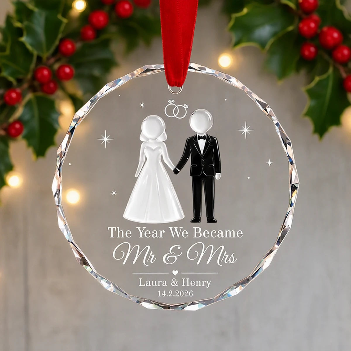 The Year We Became Mr & Mrs Personalized Crystal Ornament, Romantic Keepsake and Creative Couple Gift