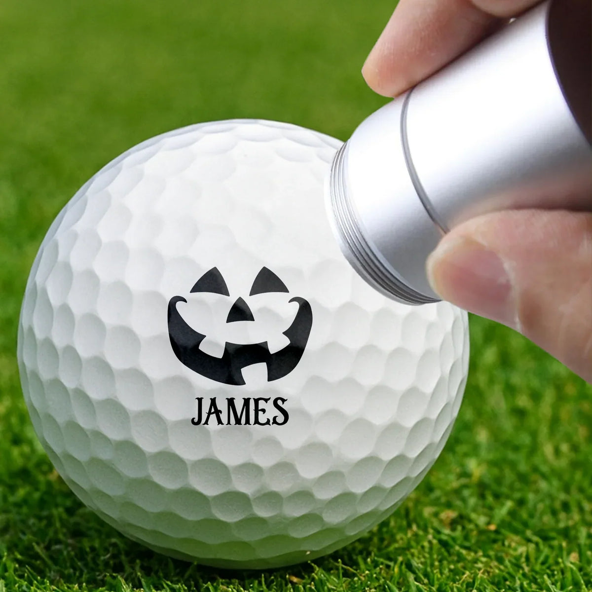 Personalized Golf Ball Stamp with Smiling Jack-o'-Lantern, Creative Gift for Golfers and Spooky Fairway Fun