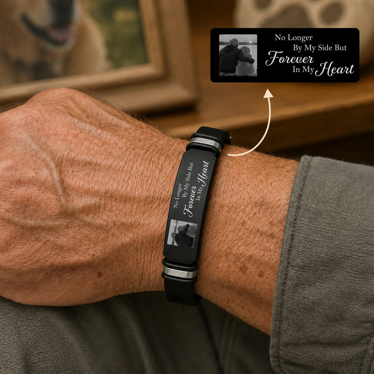 Personalized Silicone Bracelet, Monochrome Embracing Portrait Keepsake, Unique Memorial Gift for Family or Friend