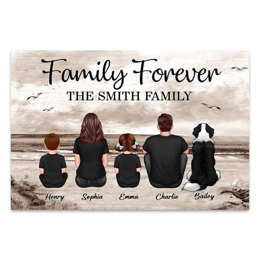 Family Forever Beach Design - Personalized Poster, Keychain, Wallet Card, and Pillow, Unique Gift