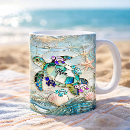 Personalized Sea Turtle Stained Glass Style Ceramic Mug for Mom - Ocean Beach Coffee Gift for Mother's Day