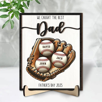 Custom Baseball, Softball  Glove & Kids Name 2-Layer Wooden Plaque - Unique Father’s Day Gift for Dad