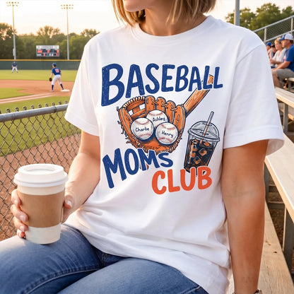 Personalized Baseball Moms Club Classic Tee, Retro Glove Graphic Game Day Spirit, Unique Gift for Mom