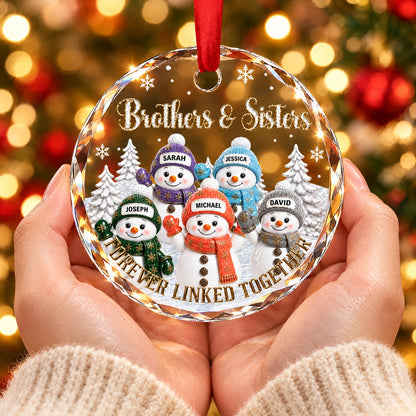 Brother & Sister Personalized Christmas Ornament, Forever Linked Together Snowman Family Keepsake Gift