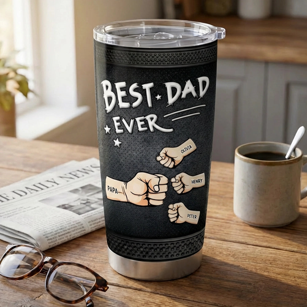 Personalized Best Dad Ever Insulated Travel Tumbler - Fist Bump Design, Daily Coffee On The Go, Unique Gift For Dad
