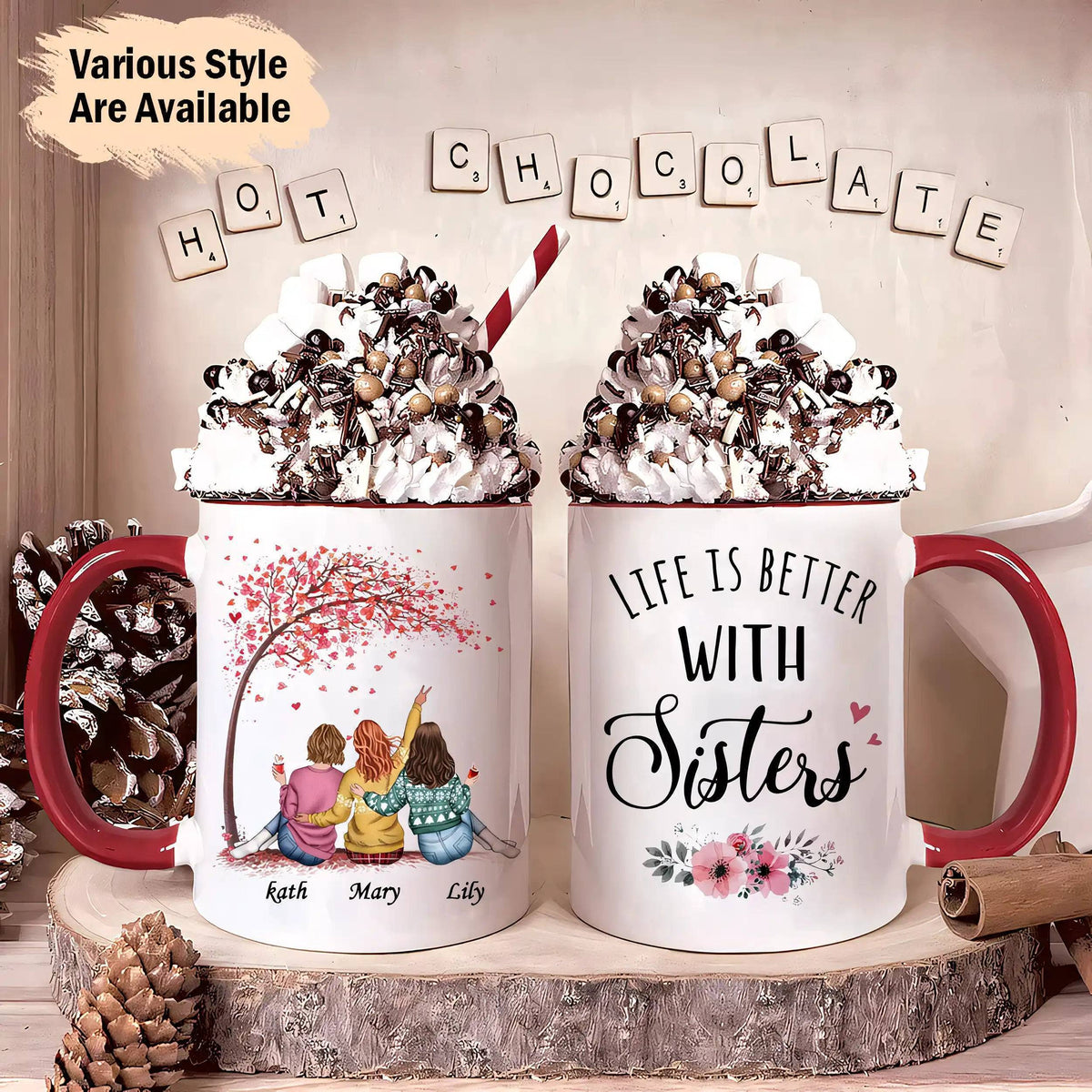 Life is Better with Sisters - Love & Friendship - Personalized Mug, Color Changing Mug - Up to 5 Sisters