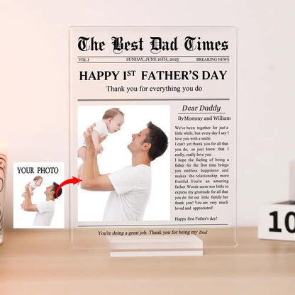 Happy 1st Father’s Day – Personalized Acrylic Plaque with Custom Photo and Heartfelt Message – Ideal Gift for New Fathers