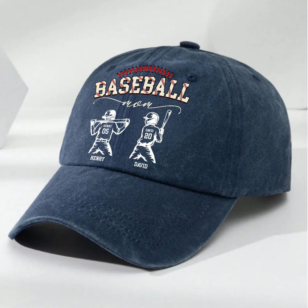 Personalized Washed Denim Baseball Cap, Baseball Mom Vintage Look Hat for Game Days, Unique Custom Gift for Mom