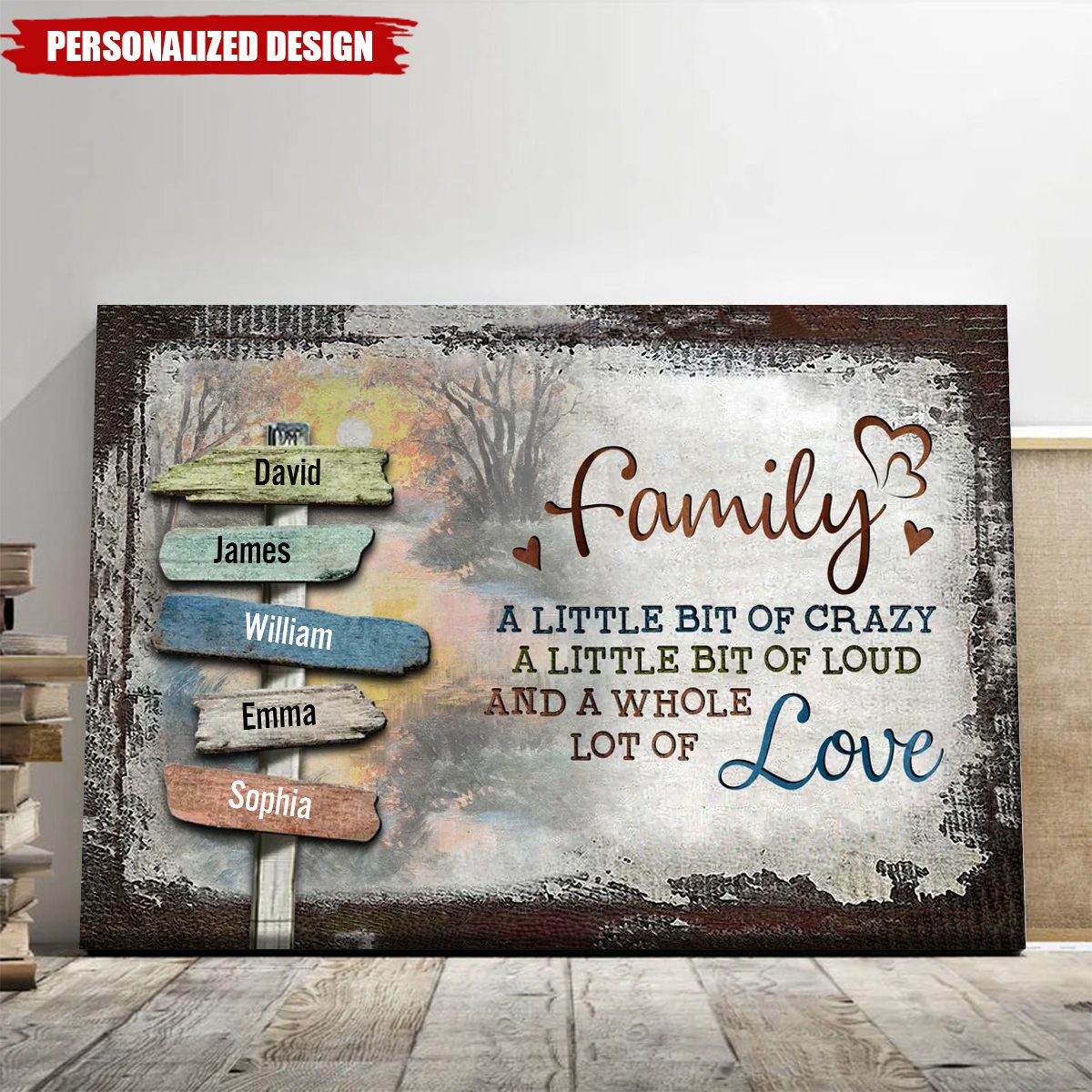 "A Little Lot of Love" Personalized Family Sign Canvas or Poster | Rustic Farmhouse Wall Decor | Unique Heartfelt Home Gift