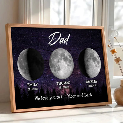 Dad We Love You to the Moon and Back Personalized Moon Phase Poster, Starry Night Gift for Dad