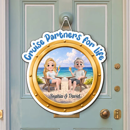 Personalized Wooden Sign, Cruise Partners for Life Beach Couple Scene, Unique Gift for Couples