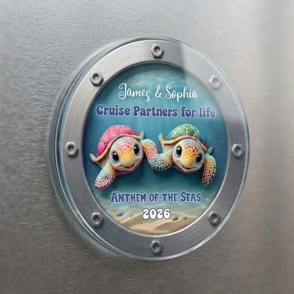 Acrylic Magnet Personalized for Cruise Partners, Colorful Turtle Porthole Design, Sweet Gift Idea for Wife or Husband