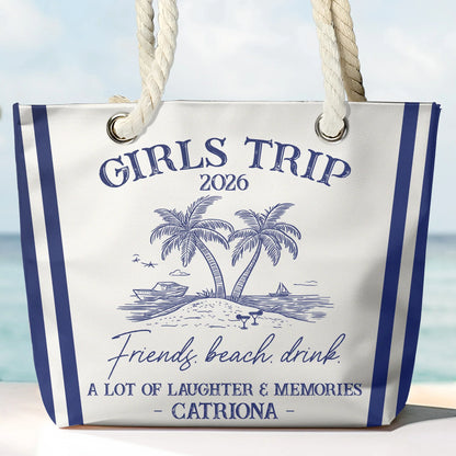 Rope Handle Canvas Bag for Girls Trip, Personalized Beach Getaway Design, A Lot of Laughter & Memories Gift