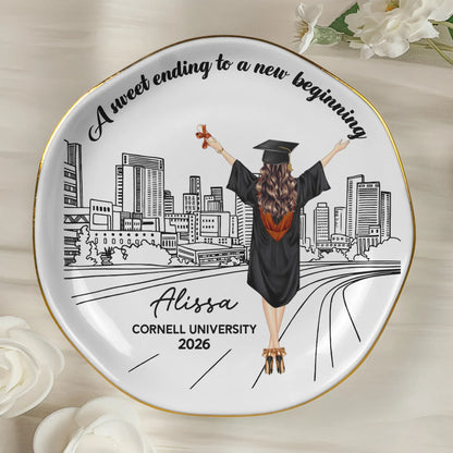 Round Lace Jewelry Dish With City Skyline, A Sweet Ending Gift For Her Graduate