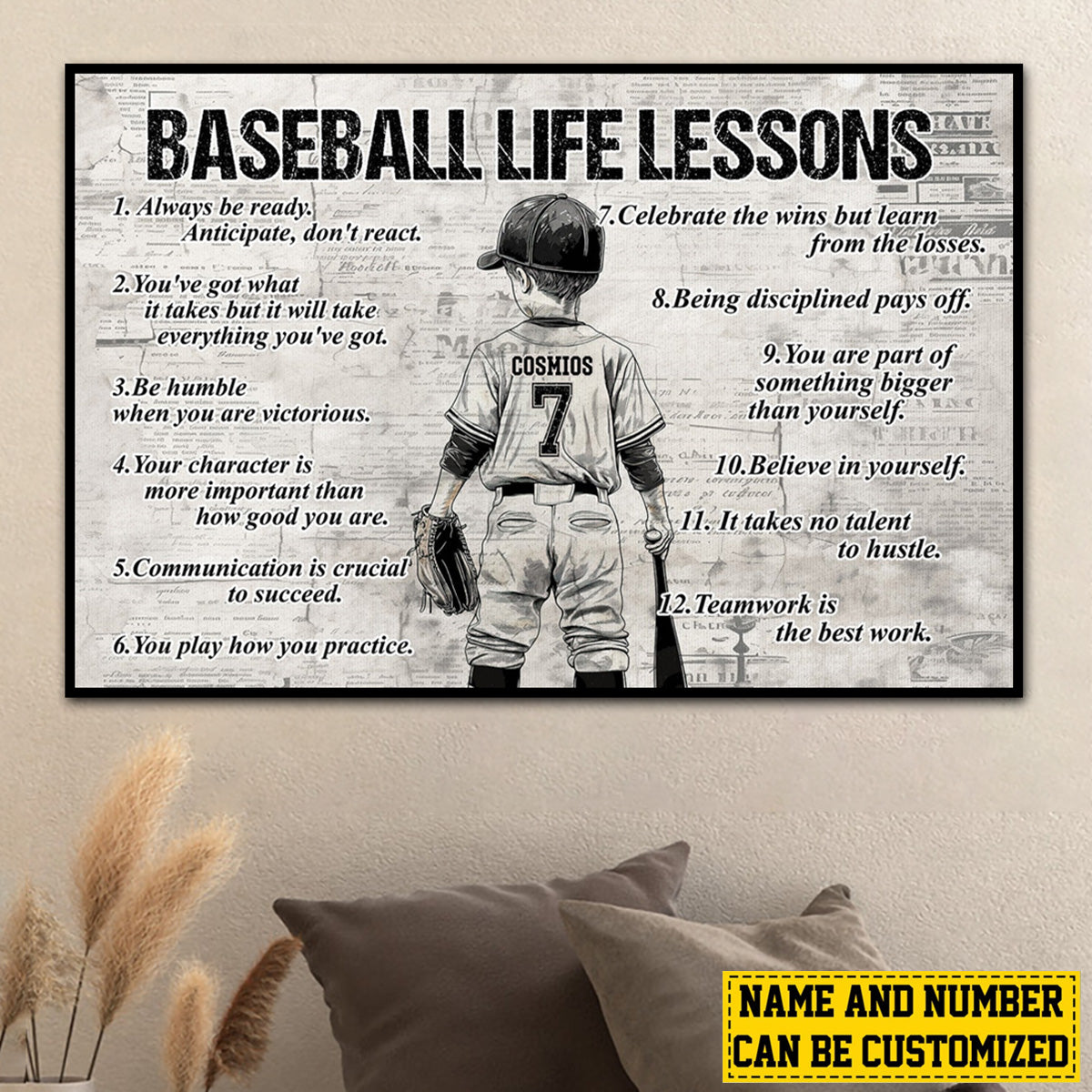 Back-View Baseball Kid Canvas, Motivational Wall Art, Unique Creative Gift for Young Athlete